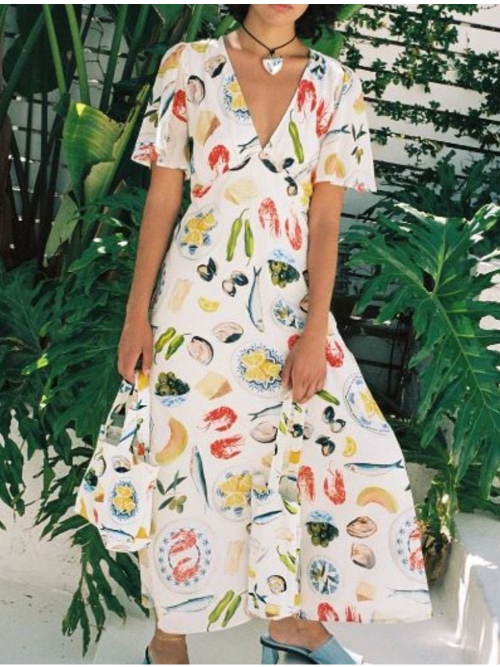 Lisa Says Gah Grace Midi Dress in Ivory White Tapas Print Size 2XL V-neck